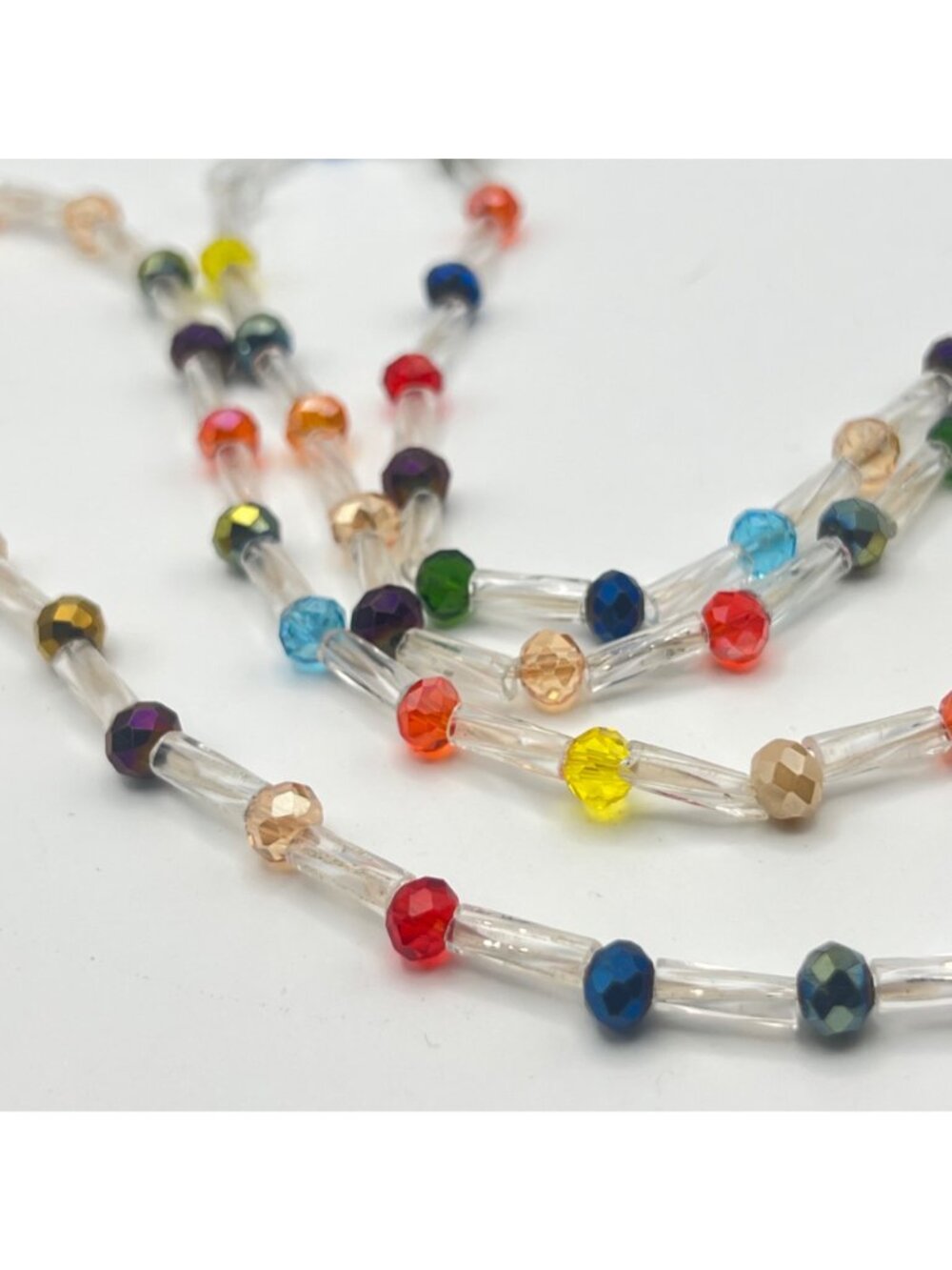 Lot Of 4 Multi-Color Stretch Glass Necklaces 36" & 30" Faceted Cube Beads Boho - Picture 12 of 12